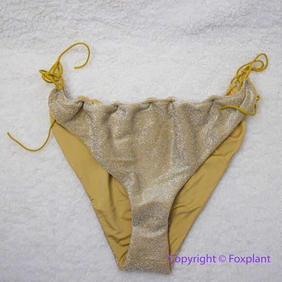 NEW Free People It's Now Cool Gathered Tie Up Bikini Bottom Gold Lurex, size L - Picture 3 of 13